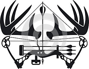 Deer antlers and hunting bow and arrow