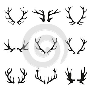 Deer antlers icon set. Horns icon collection isolated on white background. Vector illustration. photo