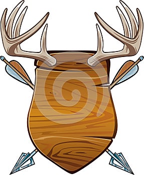 Deer antlers on shield with crossing hunting arrows