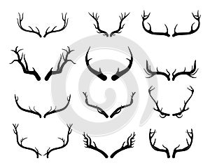 Deer antlers vector set. Hand drawn silhouettes of hunting trophies.Silhouette of the horns