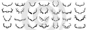 Deer antlers vector set. Hand drawn silhouettes of hunting trophies.Silhouette of the horns of a wild elk