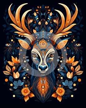 Deer in the autumn forest illustration.