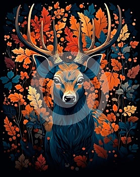 Deer in the autumn forest illustration.