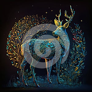 A Deer Bedecked in Stunning Ornamentation, generative ai