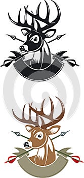 Deer buck with crossing hunting arrows