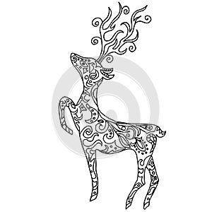 Deer for coloring or tattoo on white background