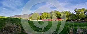 Deer Creek Reservoir Dam Trailhead hiking trail  Panoramic Landscape views by Heber, Wasatch Front Rocky Mountains. Utah, United S