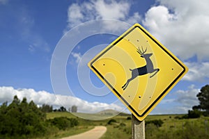 Deer crossing road sign for wildlife conservation