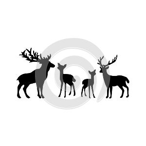 Deer family. Silhouettes of animals.