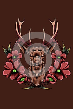 Deer with flowers vector illustration