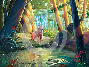 The Deer in the Forest with Fantastic, Realistic and Futuristic Style