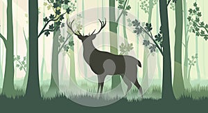 Deer in forest silhouettes