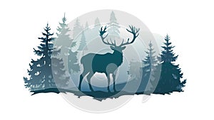 Deer in Forest Wilderness, vector design Generative AI