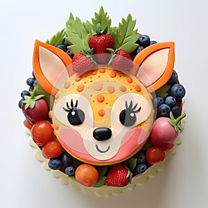 Deer Fruit Salad Face Cake - Natalia Rak Inspired 2d Cake Design photo