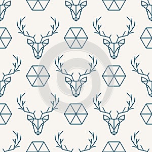 Deer geometric head and hexagon seamless pattern. photo