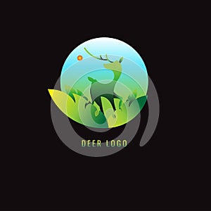 Deer Gradient green on a dark background. logo. symbol. vector