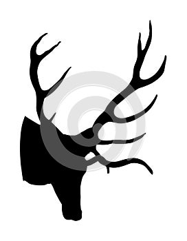 Deer head with antlers  silhouette isolated on white background. Reindeer, proud Noble Deer male trophy. Powerful buck.