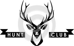 Deer Head and Banner of Hunting Club Isolated in Flat Style. Vector Illustration.