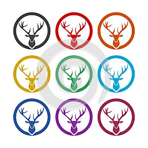 Deer head color icon set isolated white background