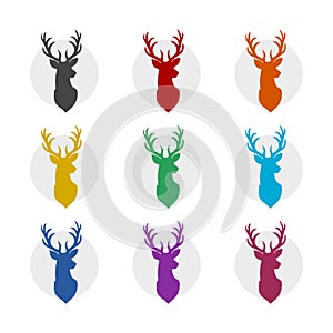 Deer head color icon set isolated white background