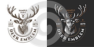 Deer head Design Element in Vintage Style for Logotype, Label, Badge, T-shirts and other design. Retro illustration.