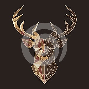 Deer head, geometric polygonal illustration of a reindeer in color. Poster, logo, wall art. Line art