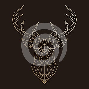 Deer head, geometric polygonal illustration of a reindeer in color. Poster, logo, wall art. Line art