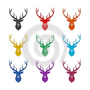 Deer head and horns icon isolated on white background, color set