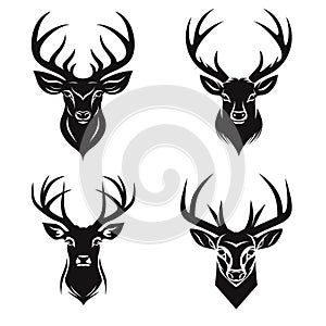 Deer head logo mascot on white background. Vector set. Hunt symbol