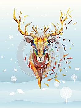 Deer head lowpolygon geometric pattern vector eps10 on winter ba