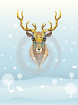 Deer head lowpolygon geometric pattern vector eps10 on winter ba
