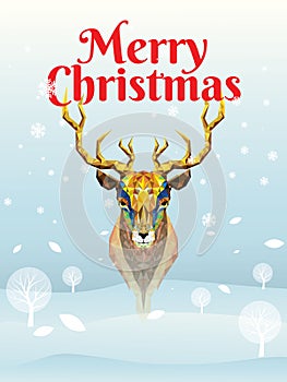 Deer head lowpolygon geometric pattern vector eps10 on winter ba