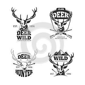 Deer head retro vector badges, labels, logos