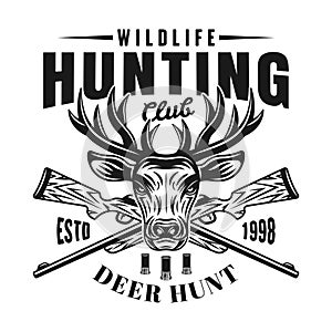 Deer head and rifles vector hunting club emblem