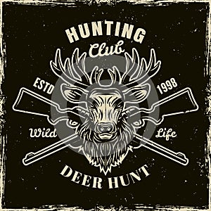 Deer head and rifles vector light emblem on dark