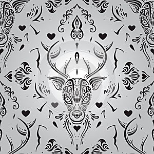 Deer head. Seamless pattern.