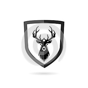 Deer head on shield. Isolated on white background