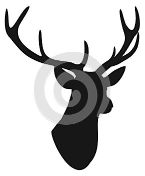 Deer head silhouette isolated on white background. Vector illustration.