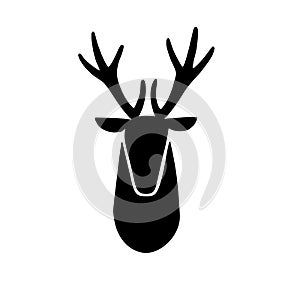 Deer head silhouette. Stylized drawing reindeer in simple scandi style. Black and white vector illustration