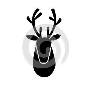 Deer head silhouette. Stylized drawing reindeer in simple scandi style. Black and white vector illustration