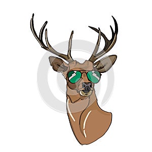 Deer head and sunglasses and thinking balloon illustration cartoon drawing coloring