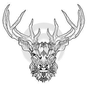 Deer head tattoo. psychedelic, zentangle style