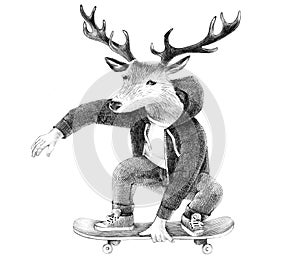 Deer hipster skateboarder