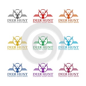Deer hunt logo template icon isolated on white background. Set icons colorful