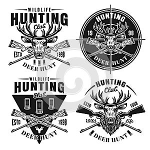 Deer hunt set of four vector hunting club emblems
