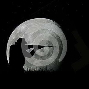 Deer hunter and full moon