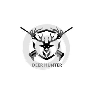 Deer hunter logo type, hunter man and deer, hunter club, deer hunting, animal wildlife symbol icon