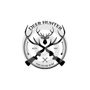 Deer Hunter Outdoor Adventure Logo Vector Illustration Design Vintage