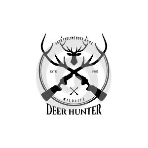 Deer Hunter Outdoor Adventure Logo Vector Illustration Design Vintage