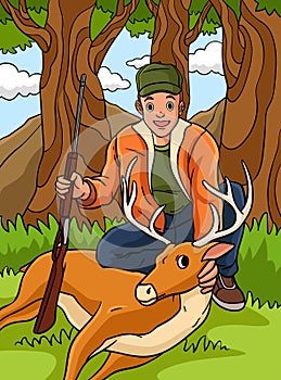 Deer Hunting Colored Cartoon Illustration photo